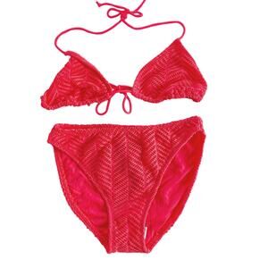 TAHITI BEACHWEAR‎ NWT Women's 9/10 Coral 2 Piece Crochet Boho String Bikini Swim